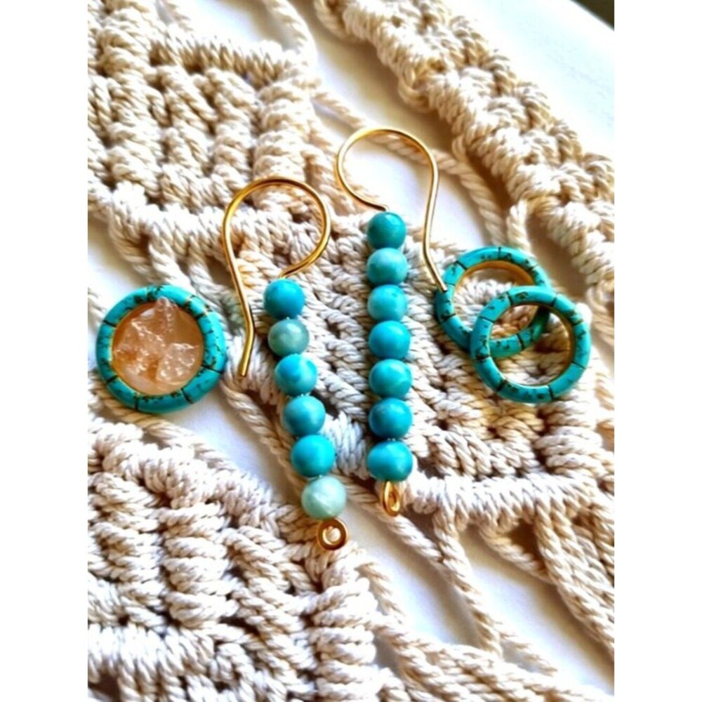 Aqua Larimar Beaded Stick Earrings | Coastal Cowgirl Boho Chic | Dainty Feminine